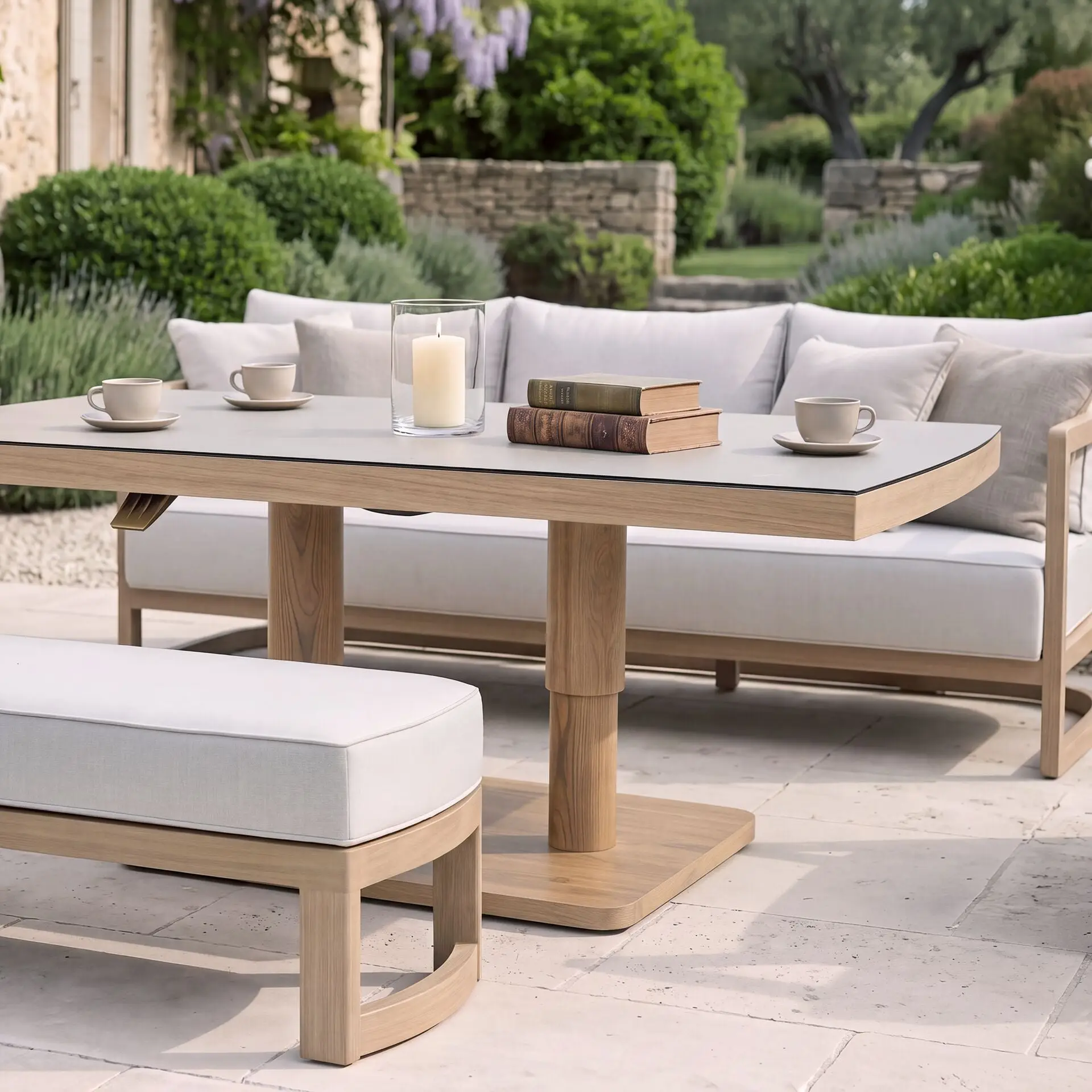 Malibu Rectangular Aluminium Corner Dining Set - Rising Table & Bench