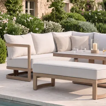 Malibu Rectangular Aluminium Corner Dining Set - Rising Table & Bench