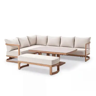 Malibu Rectangular Aluminium Corner Dining Set - Rising Table & Bench
