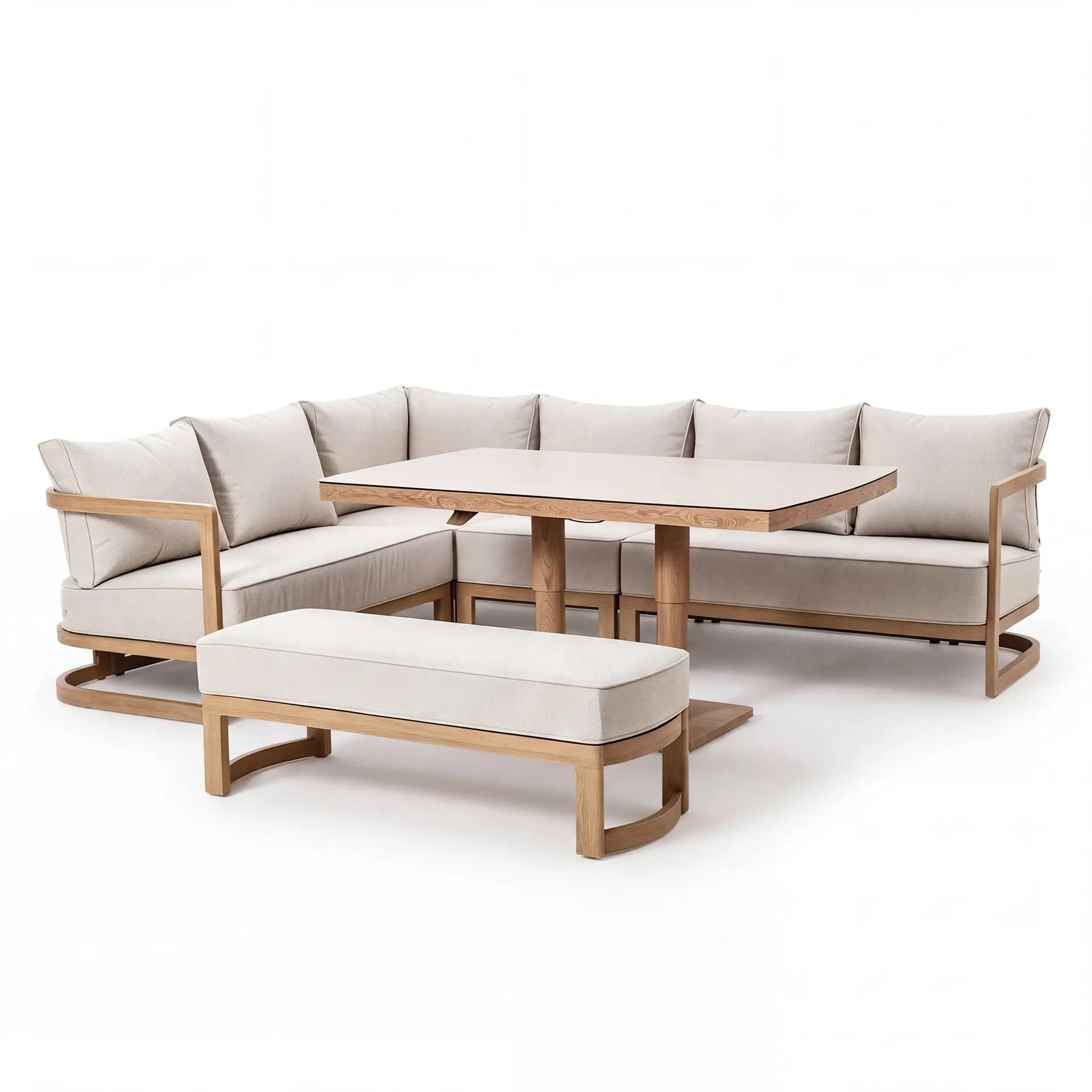 Malibu Rectangular Aluminium Corner Dining Set - Rising Table & Bench