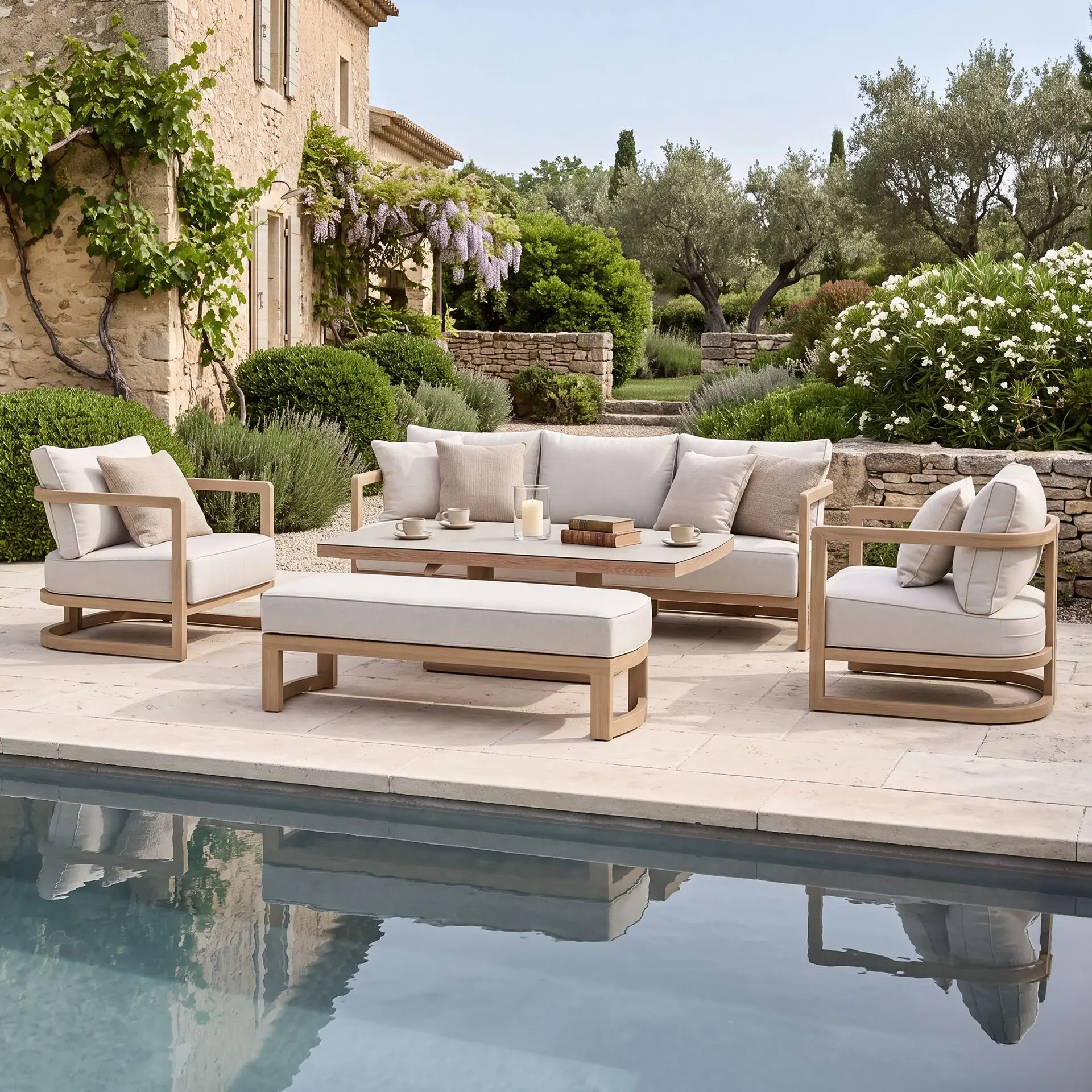 Malibu 3 Seat Aluminium Sofa Set - Rising Table & Bench