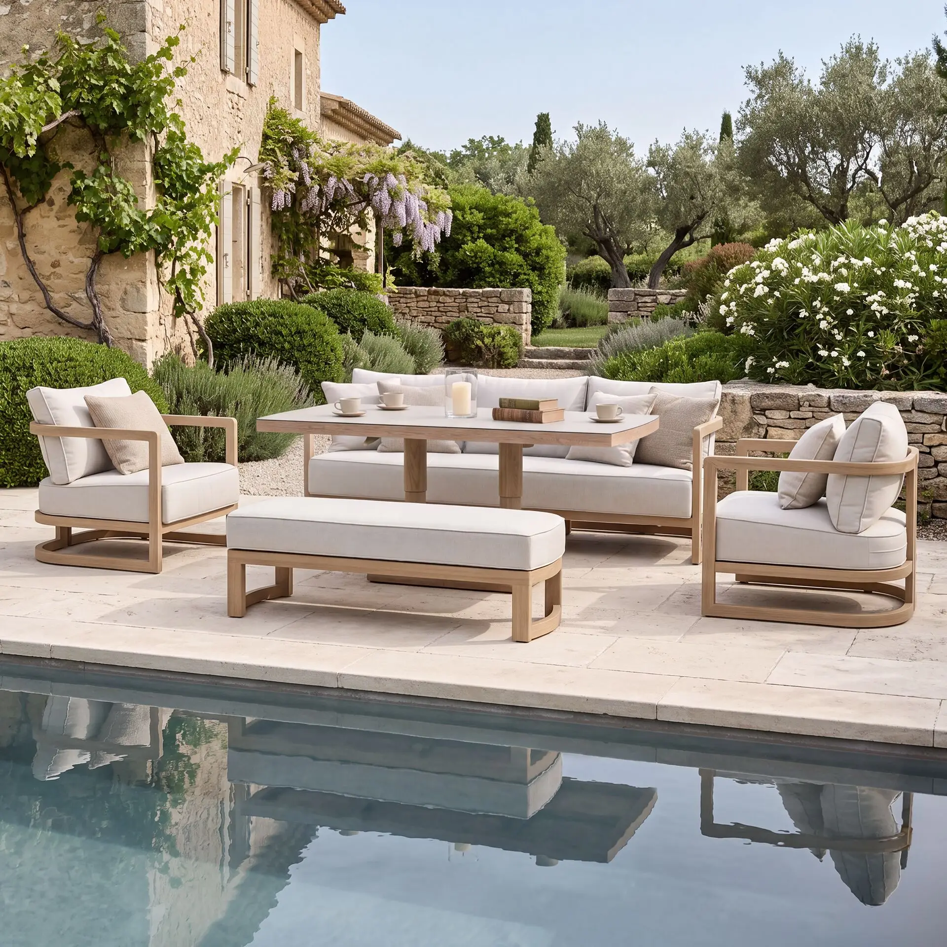 Malibu 3 Seat Aluminium Sofa Set - Rising Table & Bench