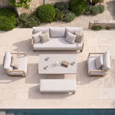 Malibu 3 Seat Aluminium Sofa Set - Rising Table & Bench