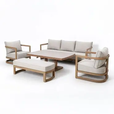 Malibu 3 Seat Aluminium Sofa Set - Rising Table & Bench