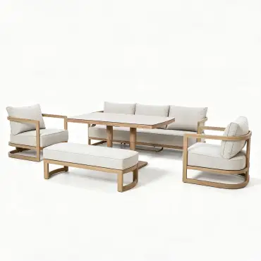 Malibu 3 Seat Aluminium Sofa Set - Rising Table & Bench