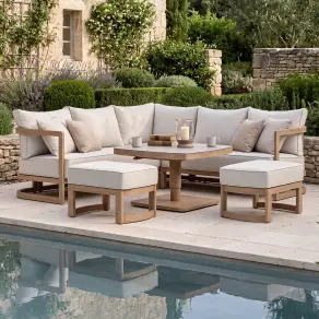 Malibu Square Aluminium Corner Dining Set - Rising Table & Footstools