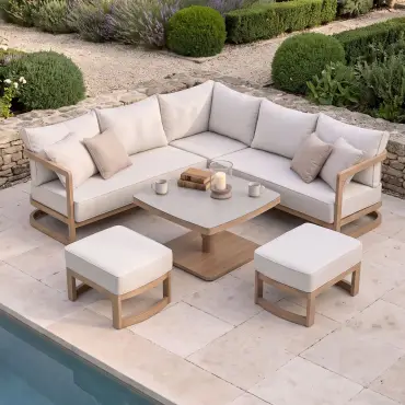 Malibu Square Aluminium Corner Dining Set - Rising Table & Footstools