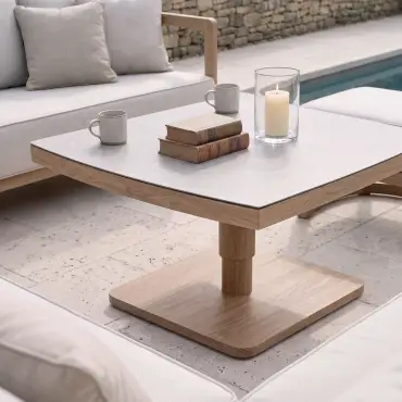 Malibu Square Aluminium Corner Dining Set - Rising Table & Footstools