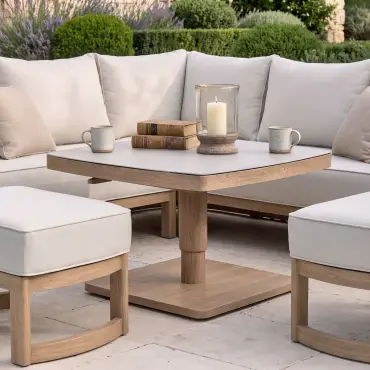 Malibu Square Aluminium Corner Dining Set - Rising Table & Footstools