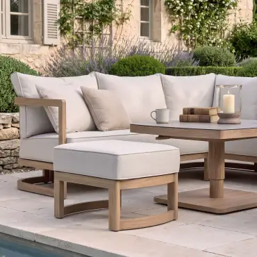 Malibu Square Aluminium Corner Dining Set - Rising Table & Footstools