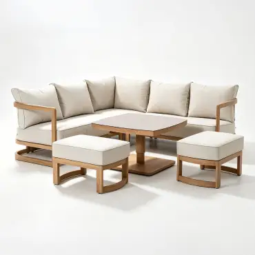 Malibu Square Aluminium Corner Dining Set - Rising Table & Footstools