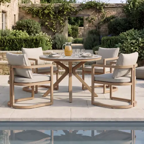 Malibu 4 Seat Round Aluminium Dining Set Malibu 4 Seat Round Aluminium Dining Set