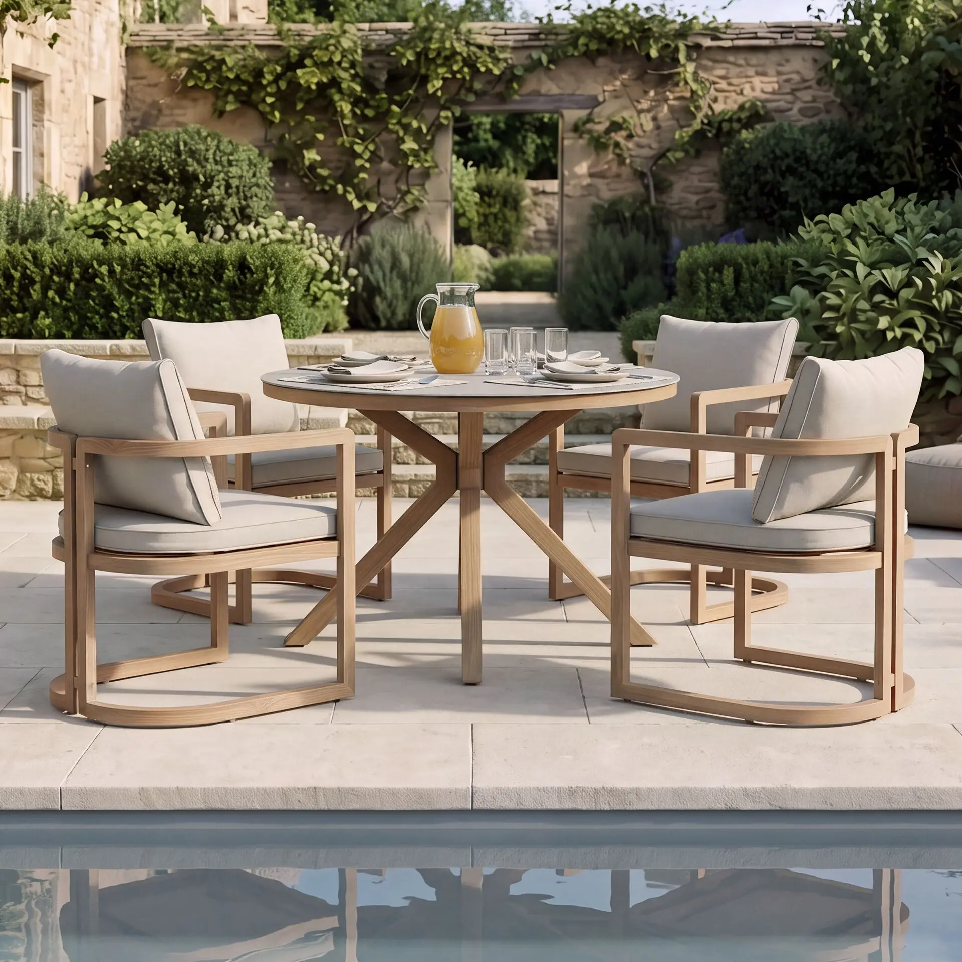 Malibu 4 Seat Round Aluminium Dining Set