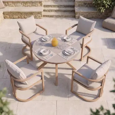 Malibu 4 Seat Round Aluminium Dining Set