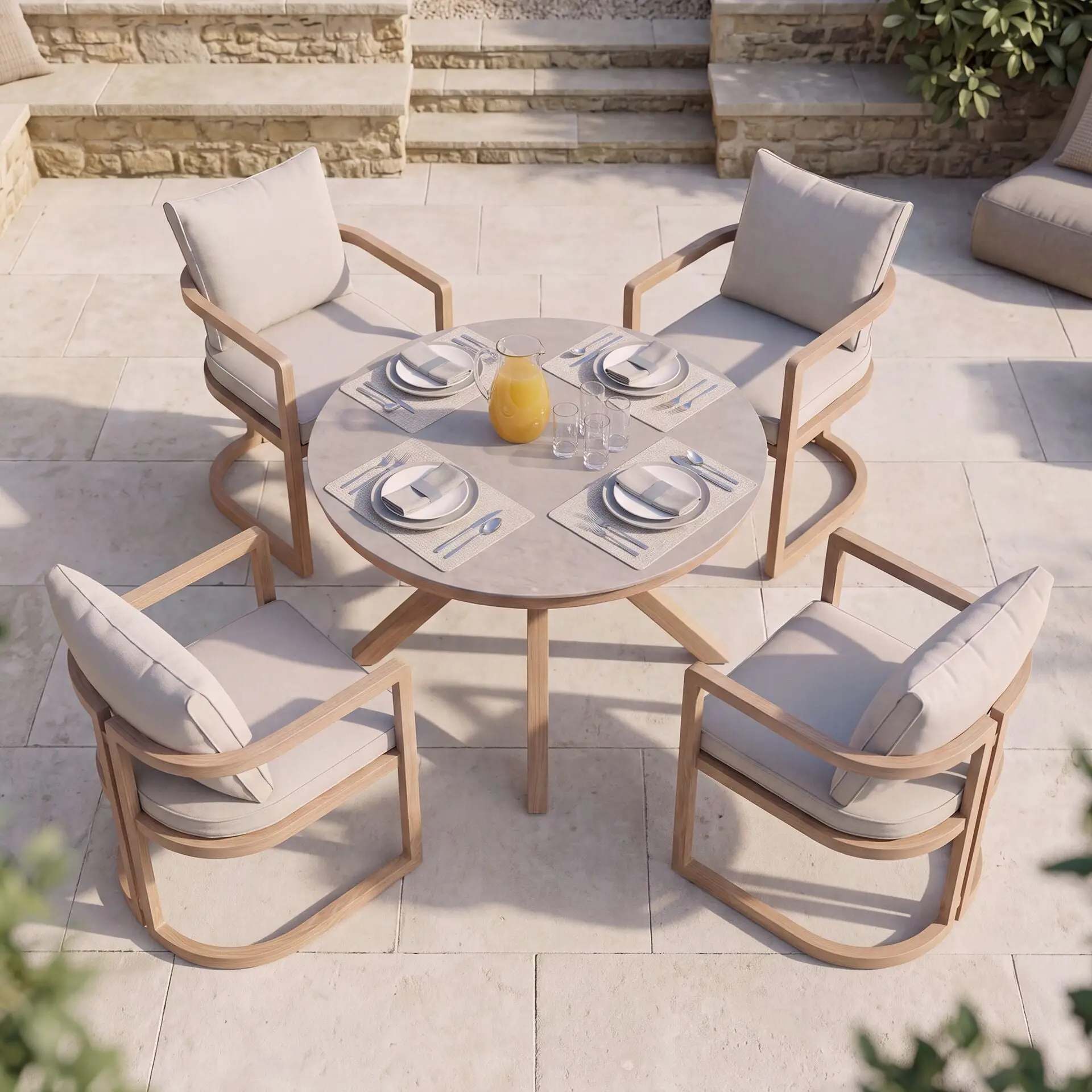 Malibu 4 Seat Round Aluminium Dining Set
