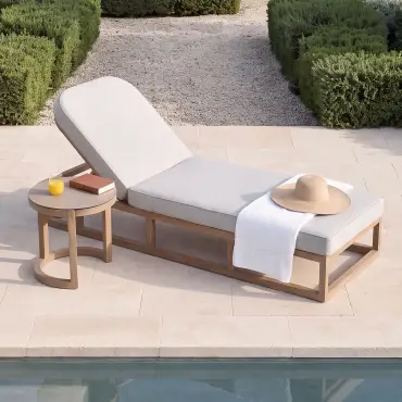 Malibu Aluminium Single Sunlounger - Round Side Table