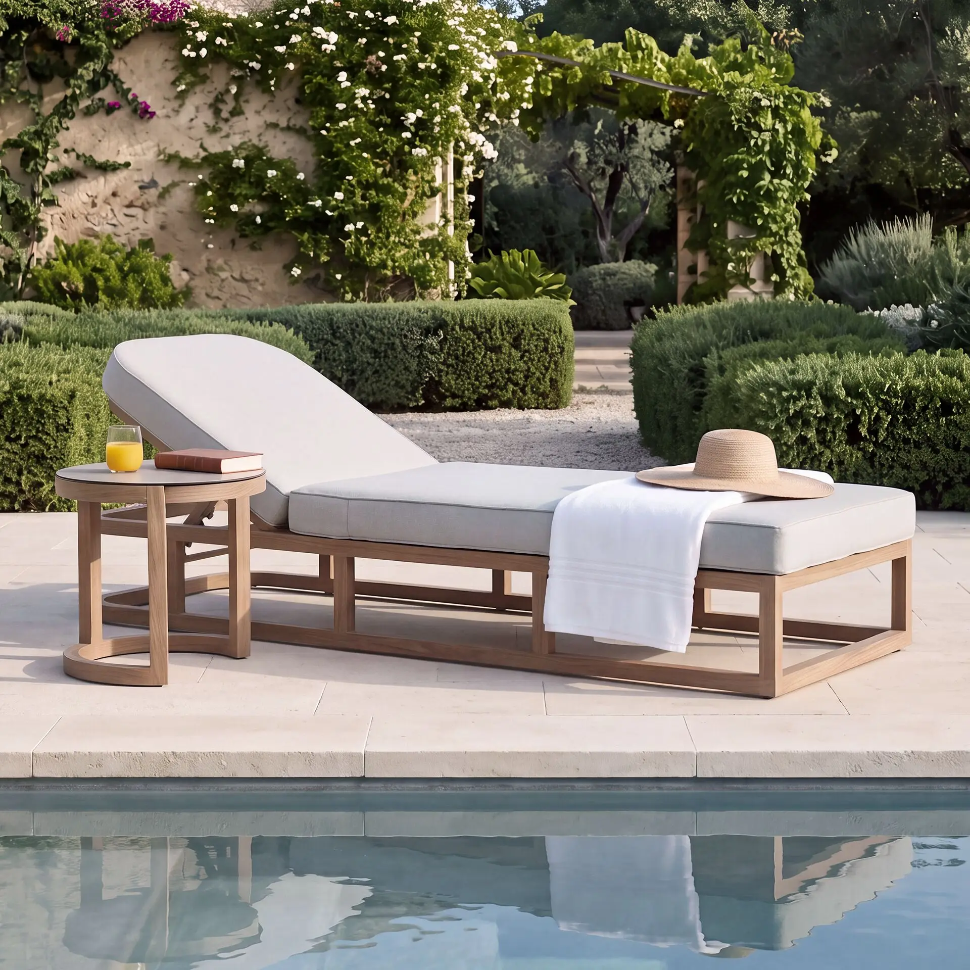 Malibu Aluminium Single Sunlounger - Round Side Table