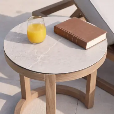Malibu Aluminium Single Sunlounger - Round Side Table