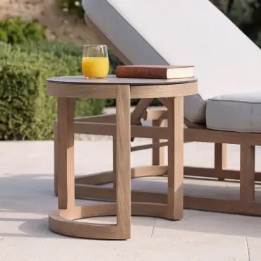 Malibu Aluminium Single Sunlounger - Round Side Table