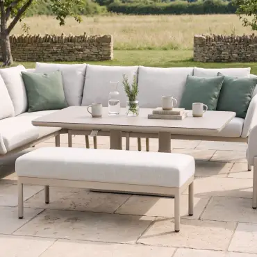 Bellagio Fabric Rectangular Corner Dining Set - Rising Table, Armchair & Bench