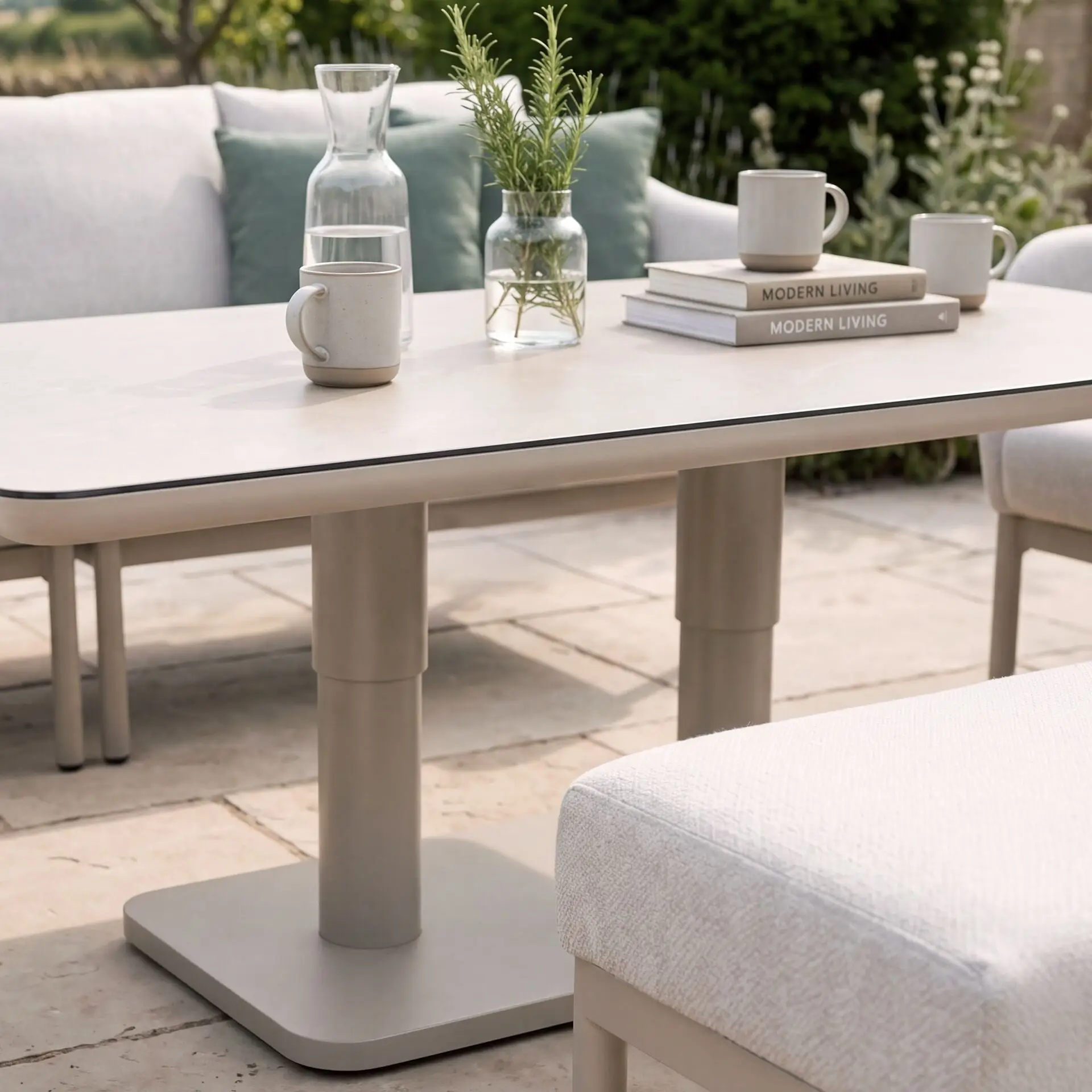 Bellagio Fabric Rectangular Corner Dining Set - Rising Table, Armchair & Bench