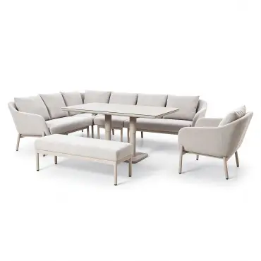 Bellagio Fabric Rectangular Corner Dining Set - Rising Table, Armchair & Bench