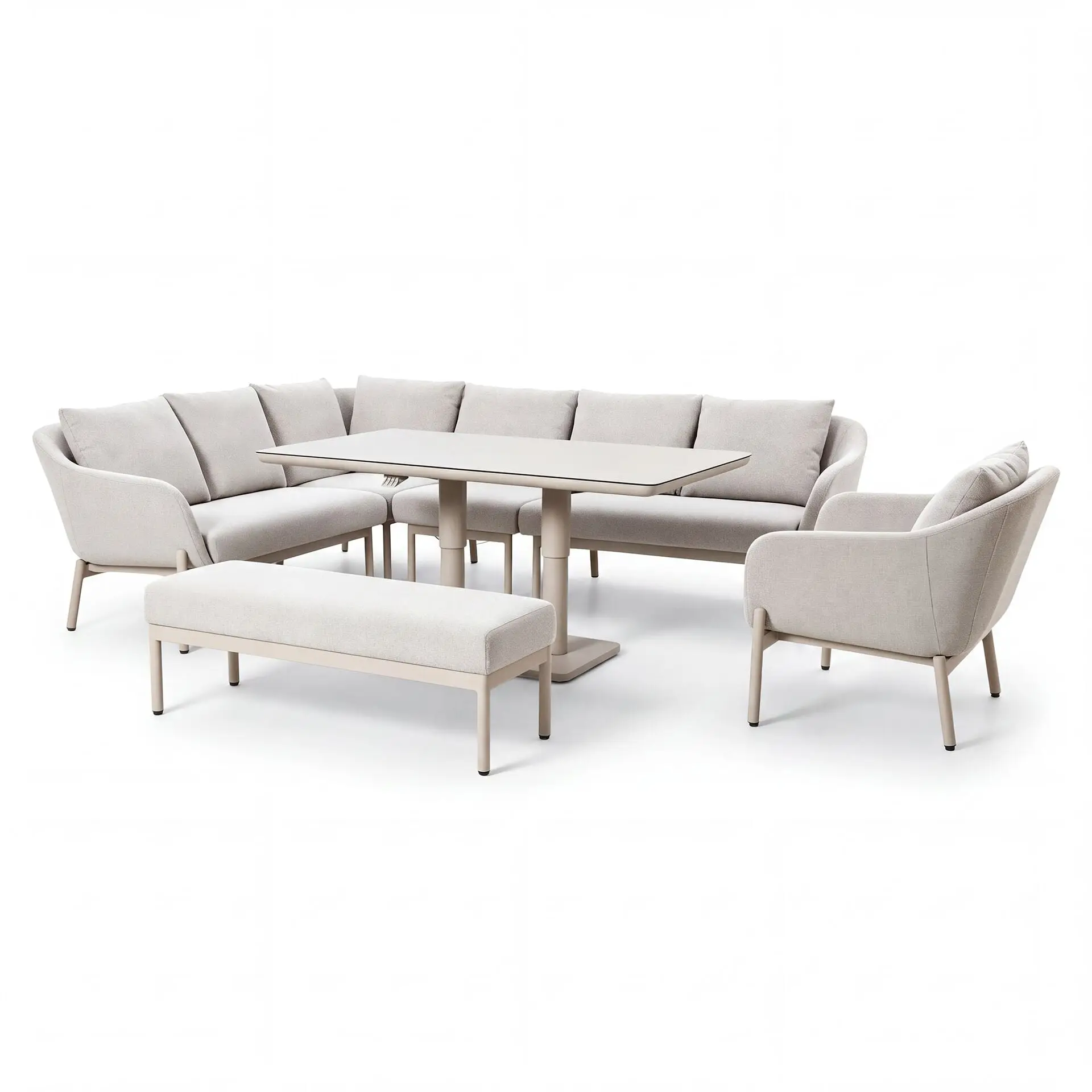 Bellagio Fabric Rectangular Corner Dining Set - Rising Table, Armchair & Bench