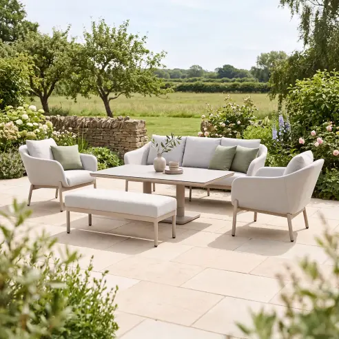 Bellagio Fabric 3 Seat Sofa Set - Rectangular Rising Table & Bench Bellagio Fabric 3 Seat Sofa Set - Rectangular Rising Table & Bench