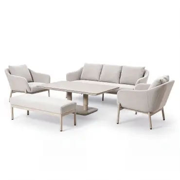 Bellagio Fabric 3 Seat Sofa Set - Rectangular Rising Table & Bench