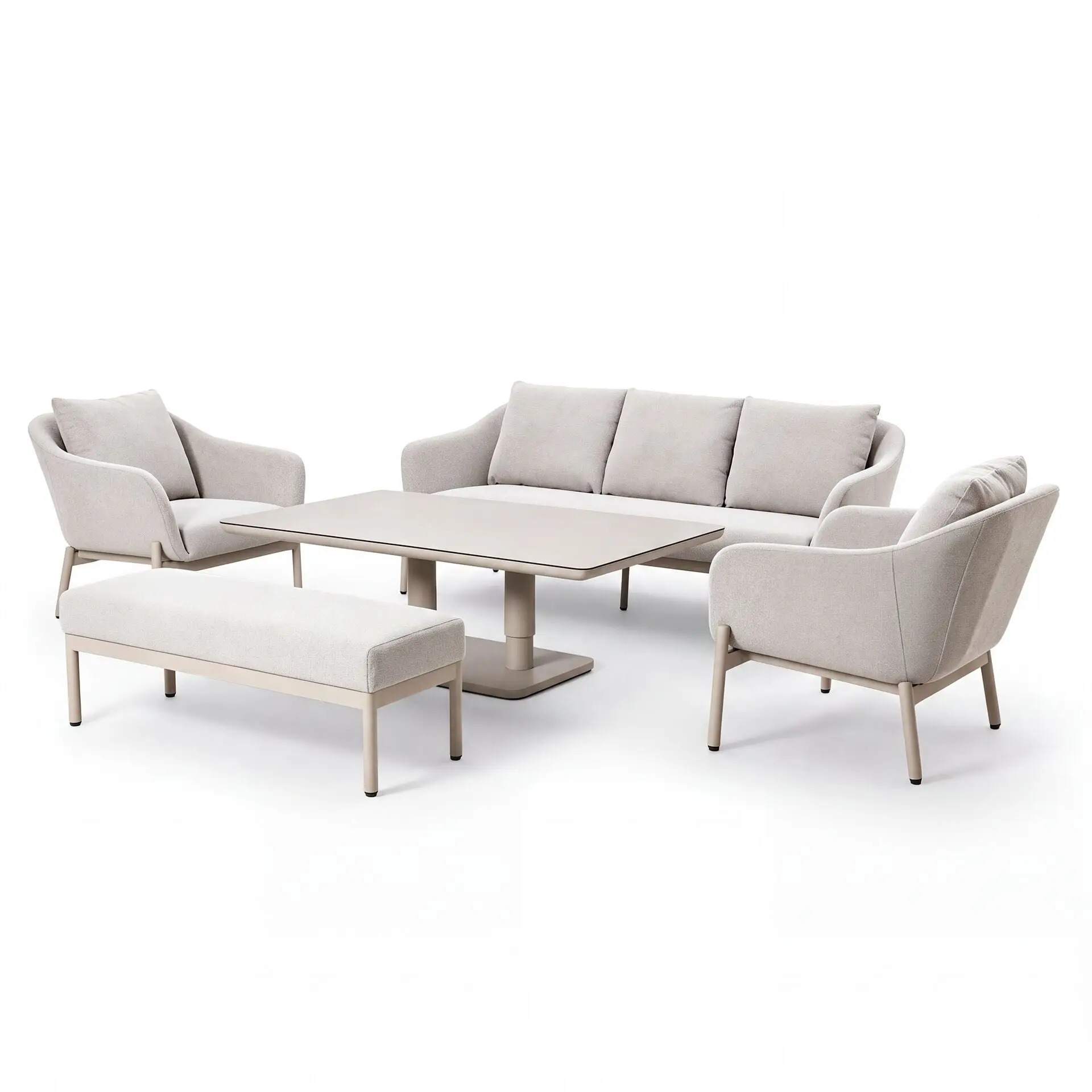 Bellagio Fabric 3 Seat Sofa Set - Rectangular Rising Table & Bench