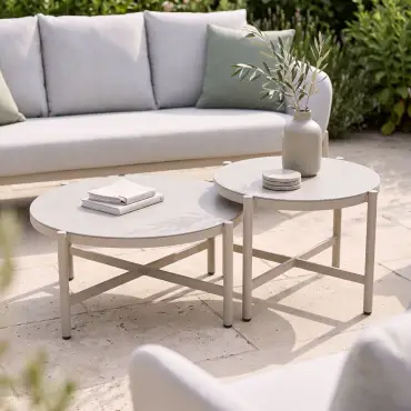 Bellagio Fabric 3 Seat Sofa Set - 2 Round Coffee Tables