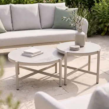 Bellagio Fabric 2 Seat Sofa Set - 2 Round Coffee Tables