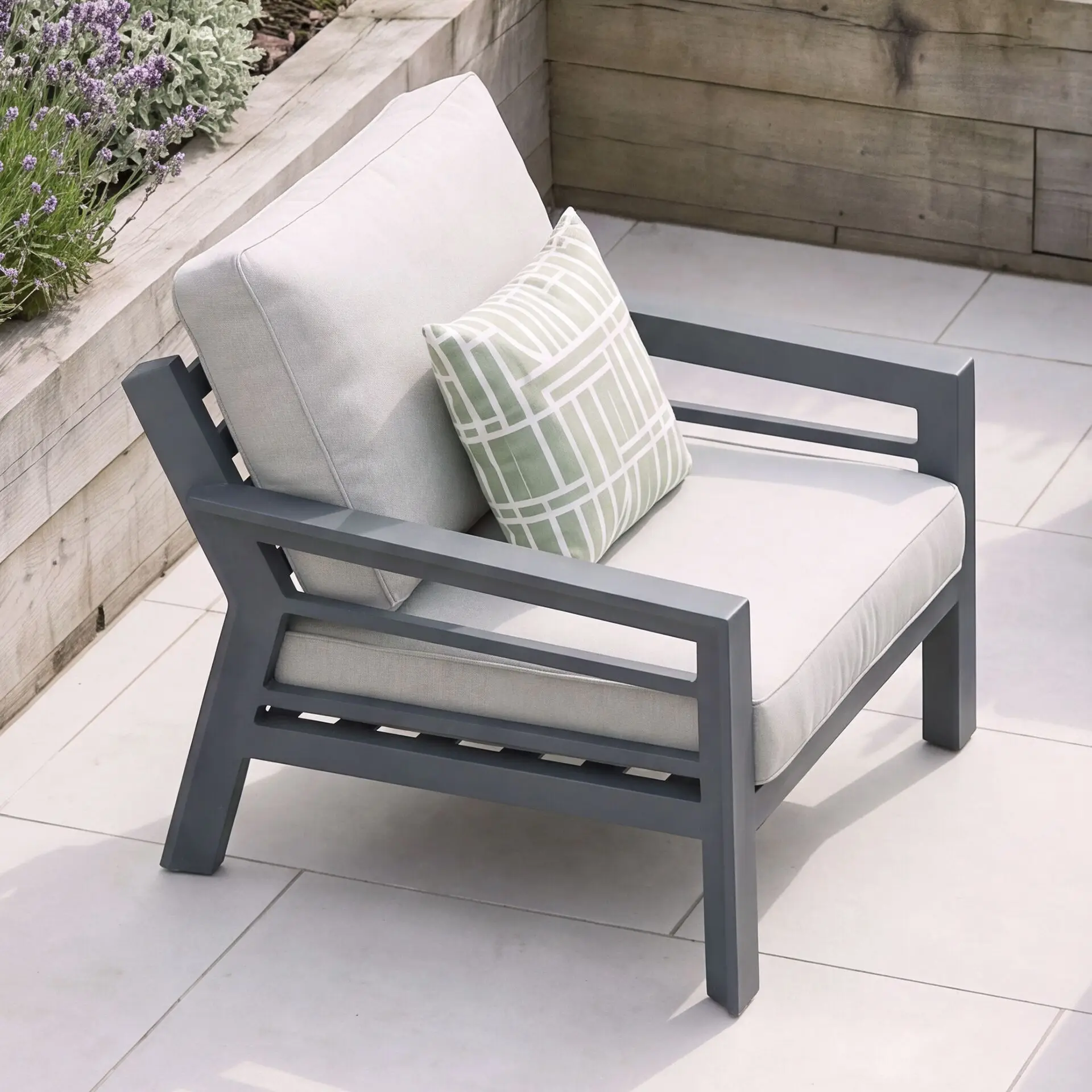 New York Wood Effect Aluminium Armchair - Almond