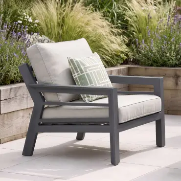 New York Wood Effect Aluminium Armchair - Almond