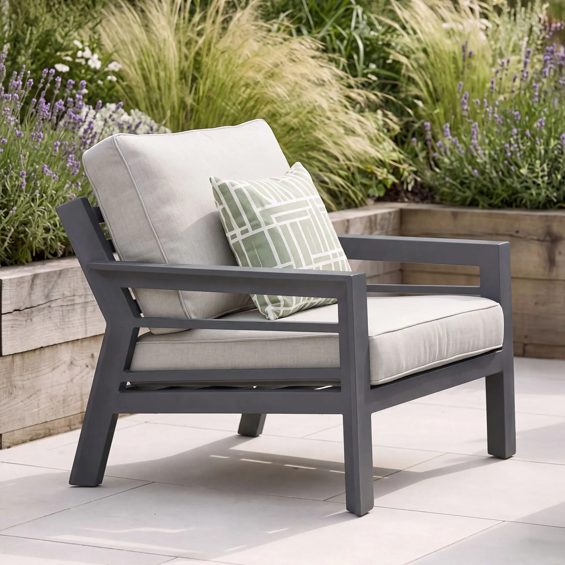 New York Wood Effect Aluminium Armchair - Almond