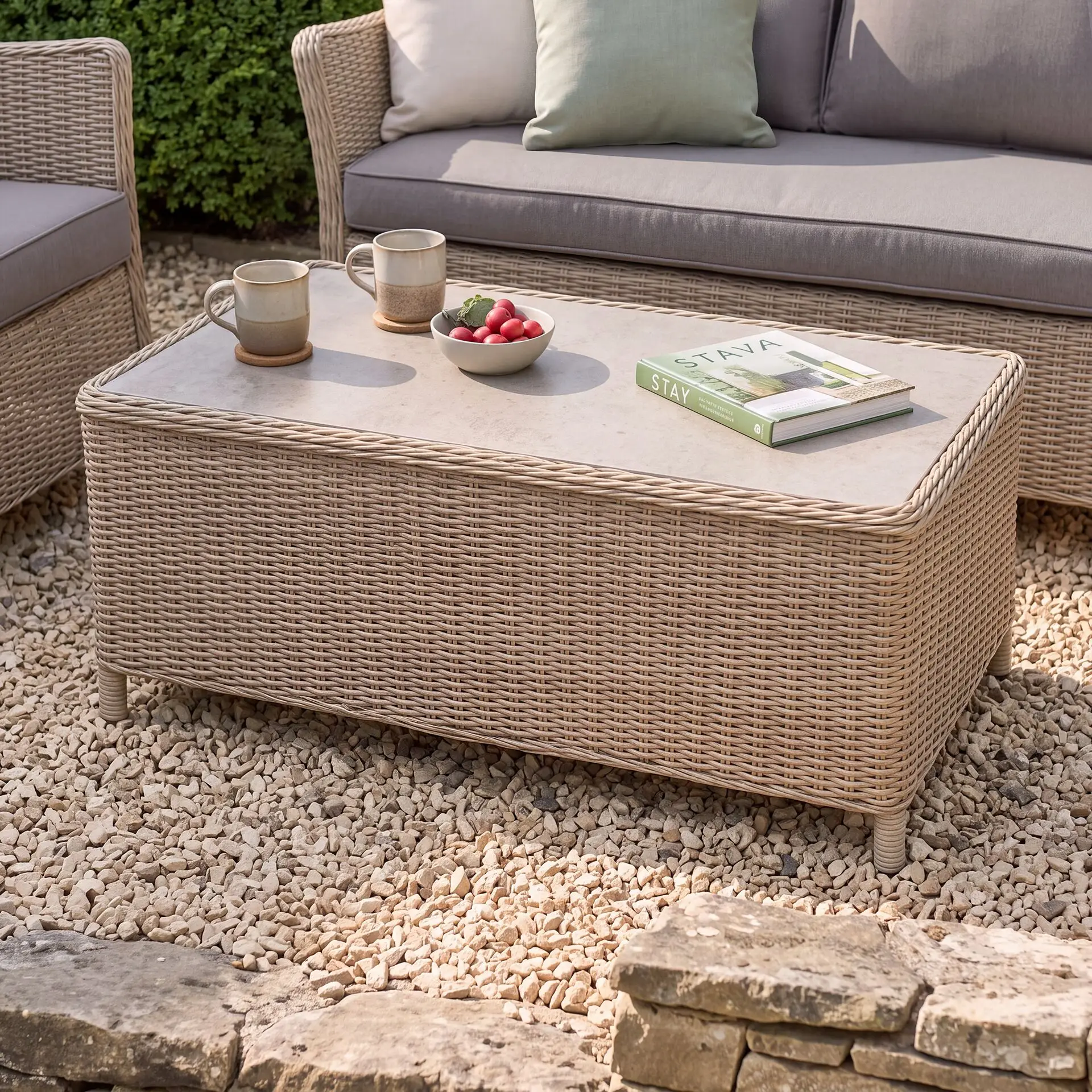 Turin 2 Seat Rattan Sofa Set - Rectangular Coffee Table