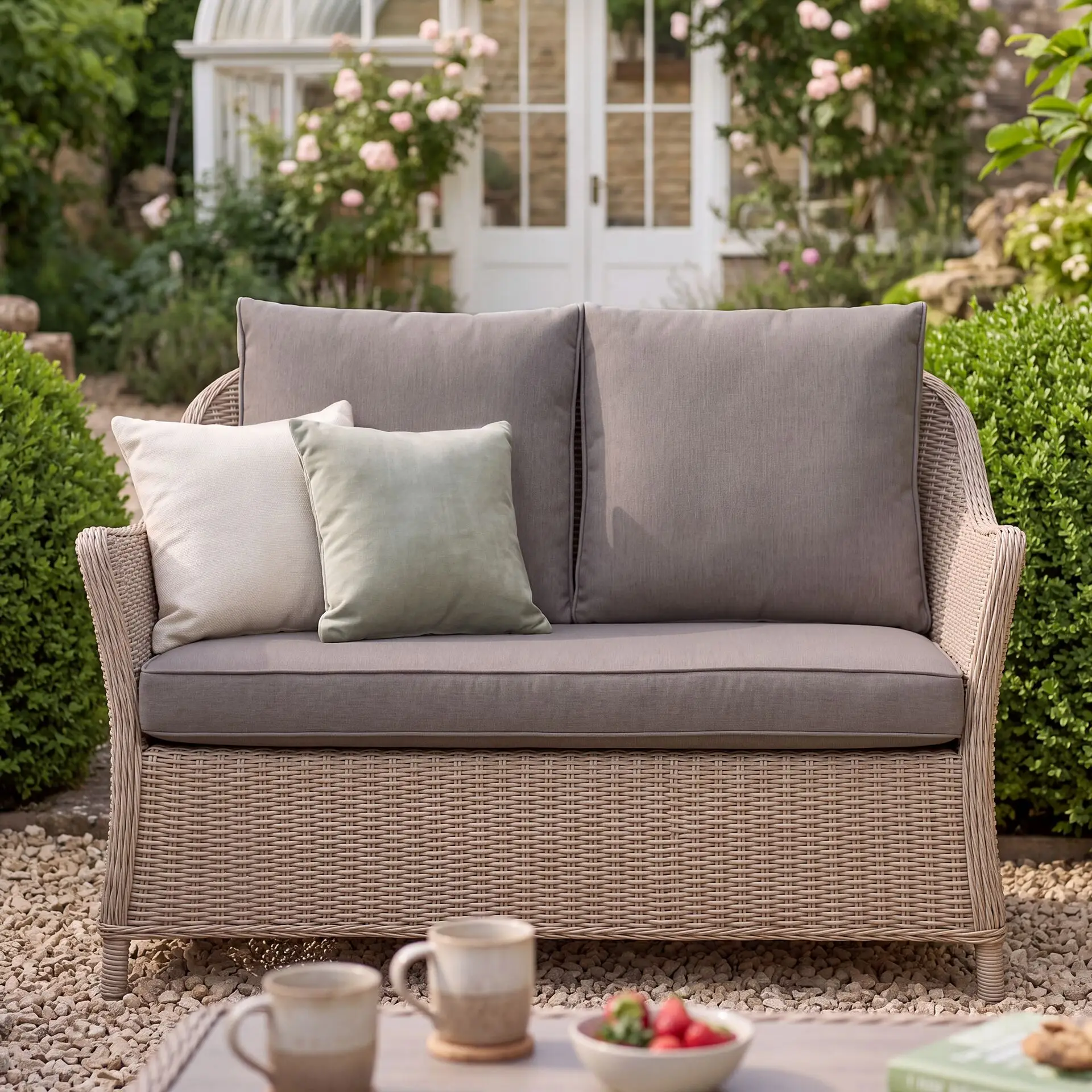 Turin 2 Seat Rattan Sofa Set - Rectangular Coffee Table