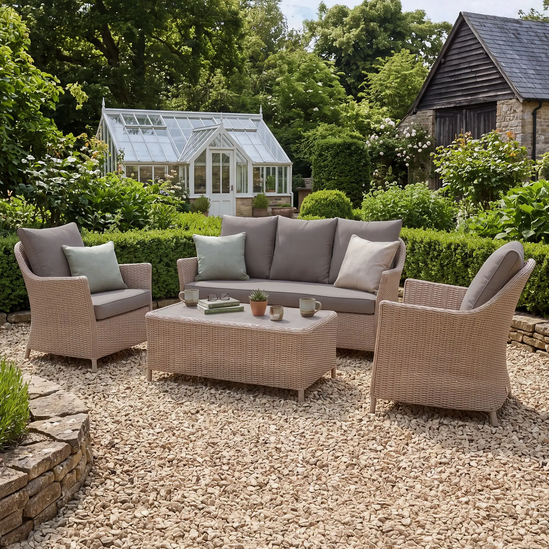 Turin 3 Seat Rattan Sofa Set - Rectangular Coffee Table