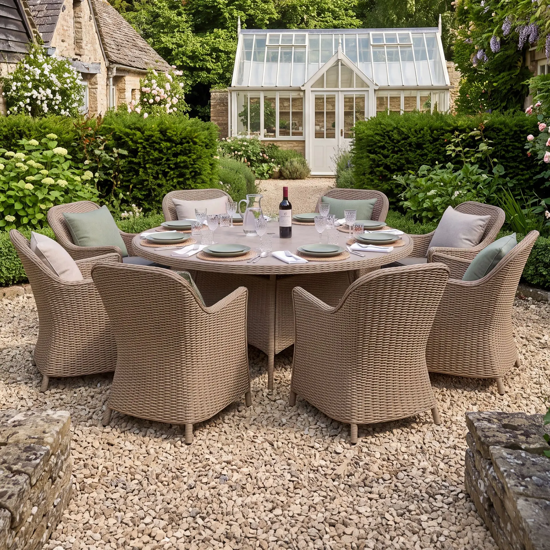 Turin 8 Seat Round Rattan Dining Set