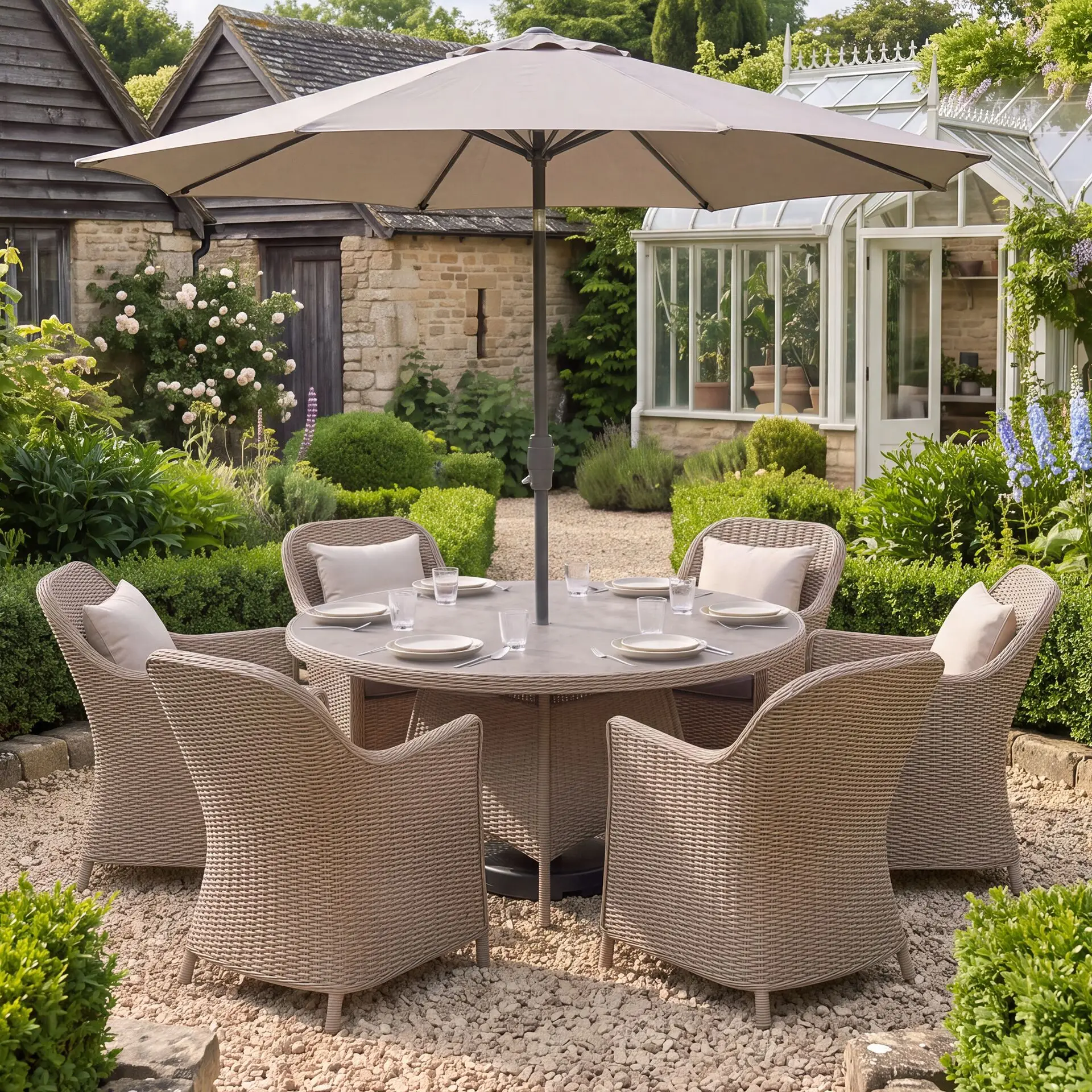 Turin 6 Seat Round Rattan Dining Set