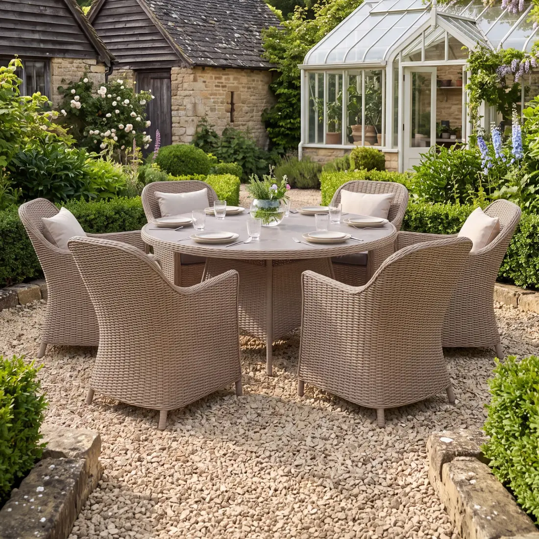 Turin 6 Seat Round Rattan Dining Set Turin 6 Seat Round Rattan Dining Set