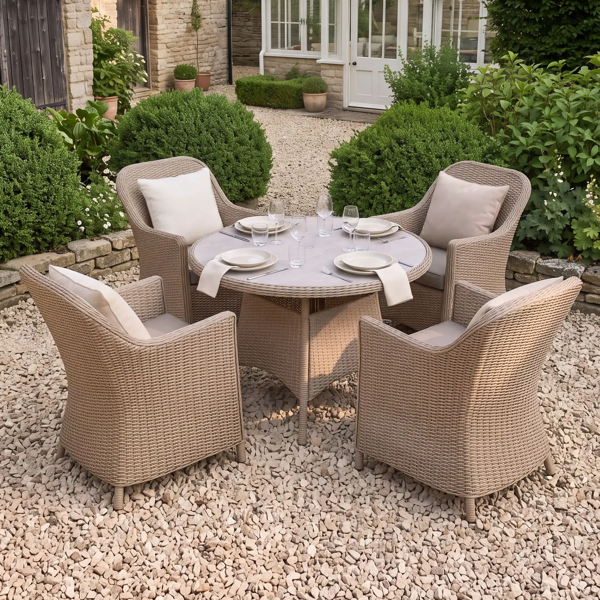 Turin 4 Seat Round Rattan Dining Set
