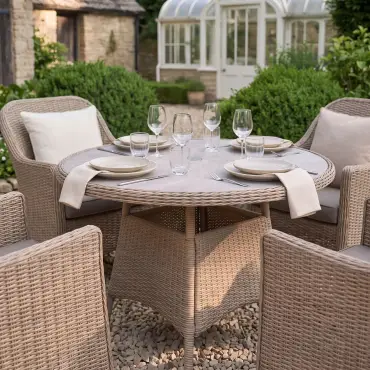 Turin 4 Seat Round Rattan Dining Set
