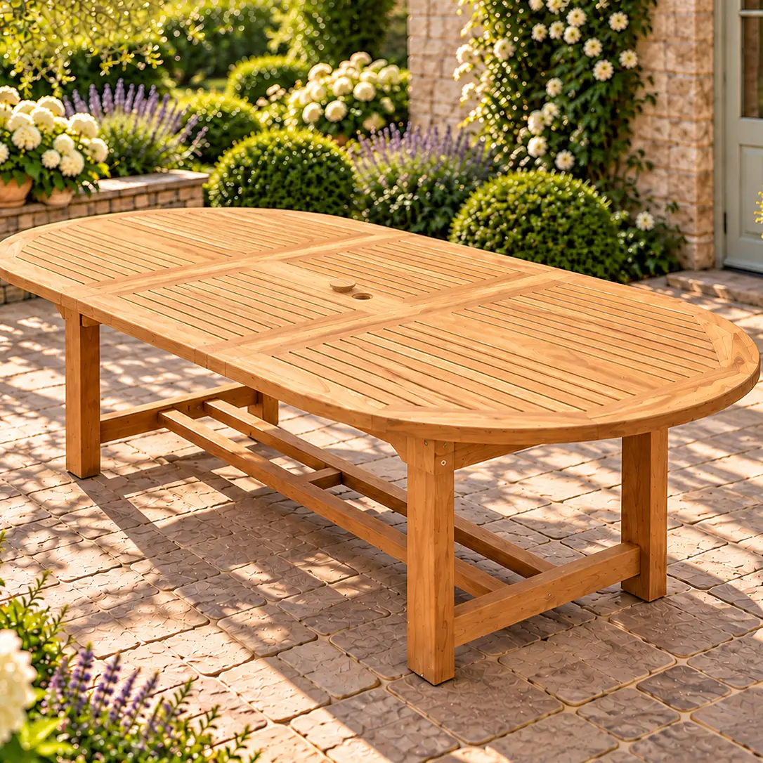 Chunky 180cm to 250cm ext table Teak Certified