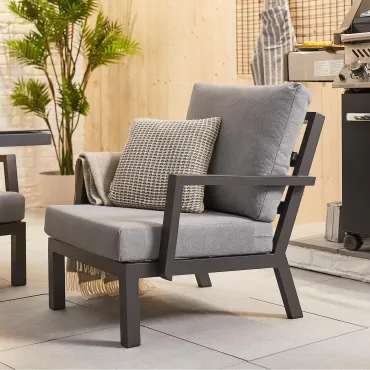 Vogue 3 Seater Aluminium Dining Set with 2 Armchairs & Bench - Adjustable Rising Table