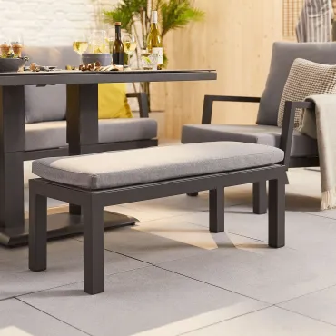 Vogue 3 Seater Aluminium Dining Set with 2 Armchairs & Bench - Adjustable Rising Table