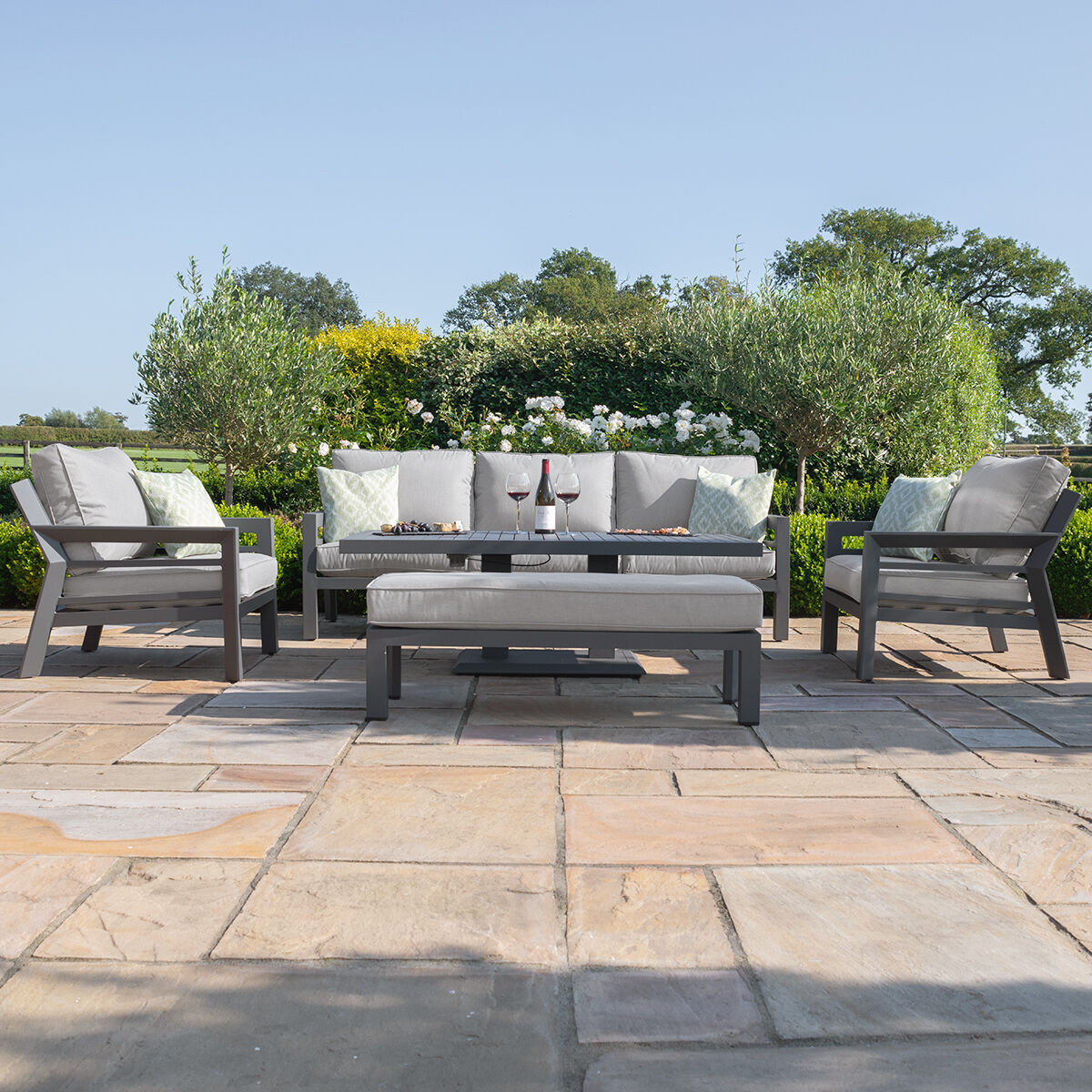 New York 3 Seat Sofa Aluminium Sofa Set - Rising Table & Bench