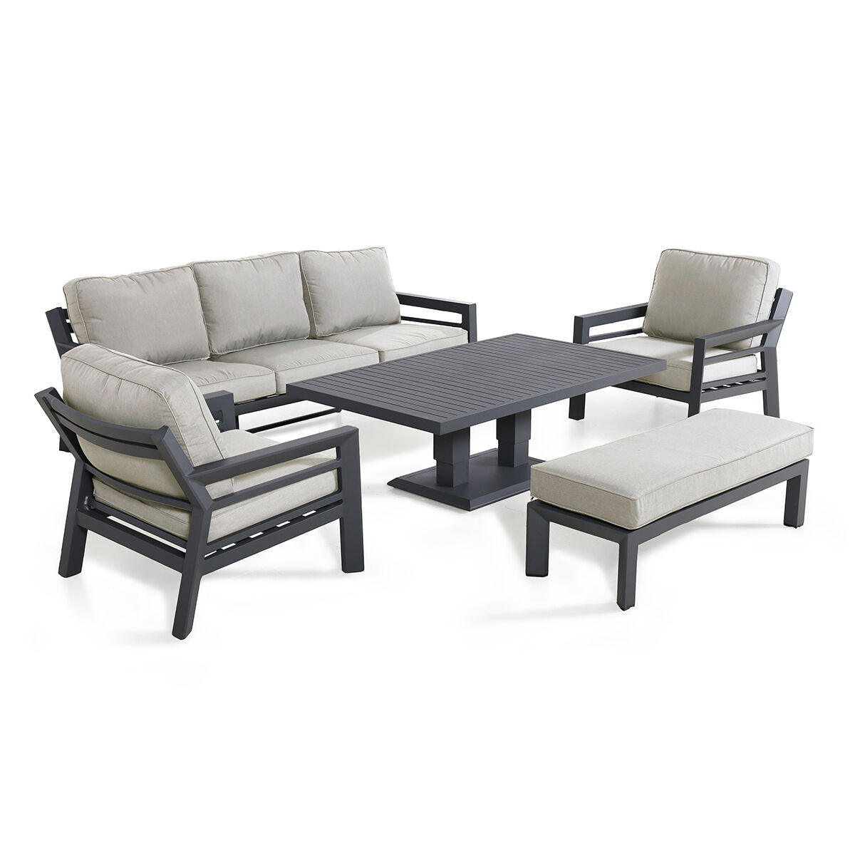 New York 3 Seat Sofa Aluminium Sofa Set - Rising Table & Bench